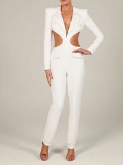 Long Sleeves White Feathers Button Two Piece Sets